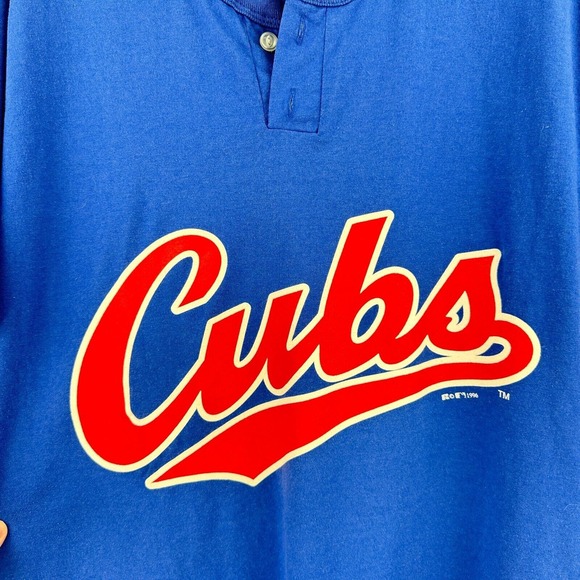 Vintage Russell Athletic Henley Shirt Mens L Blue Red‎ Cubs MLB Baseball USA - Picture 3 of 9